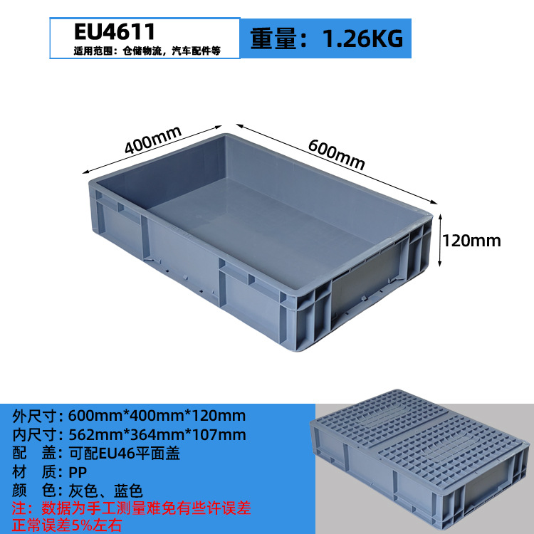 Caja logística plegable de plástico rectangular gris / azul con cubierta de la UE Caja de transporte de almacenamiento de transferencia de plástico