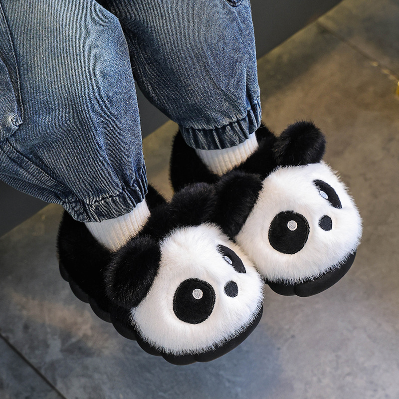 Otoño y invierno zapatillas de algodón para niños, niñas y niñas, zapatos de algodón calientes, padres e hijos, pandas, bolsas de tacones para niños pequeños y medianos