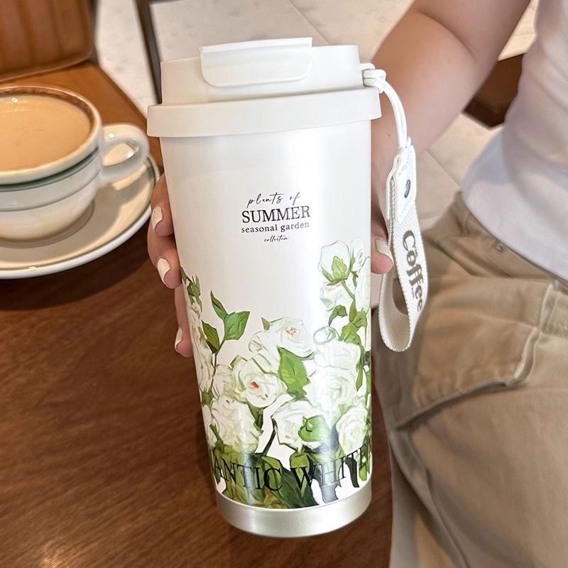 玲兰花保温杯316咖啡杯子女 高颜值双饮吸管水杯车载礼品杯子定制|undefined