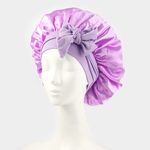 Elastic Band Satin Round Hat Bowknot Western Style Hair Hat Scarf Hat Round Top Hair Protection Hat Wide Brim Sleep Hat