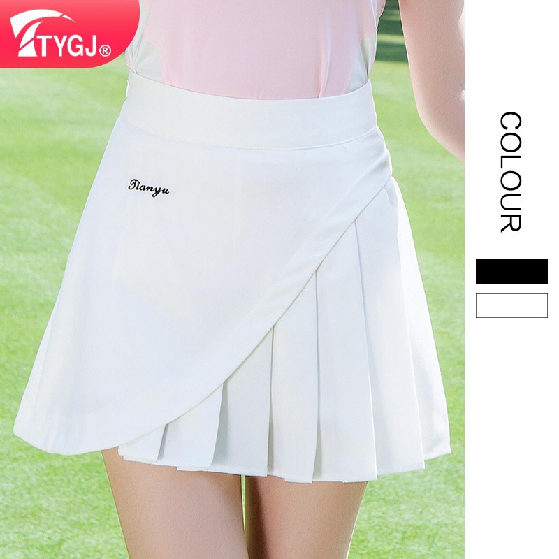 Korean Golf Clothing Women's Sports Short Skirt Pleated Breathable Anti-Exposure Good Drape Solid Color High-Waisted Tennis Skirt