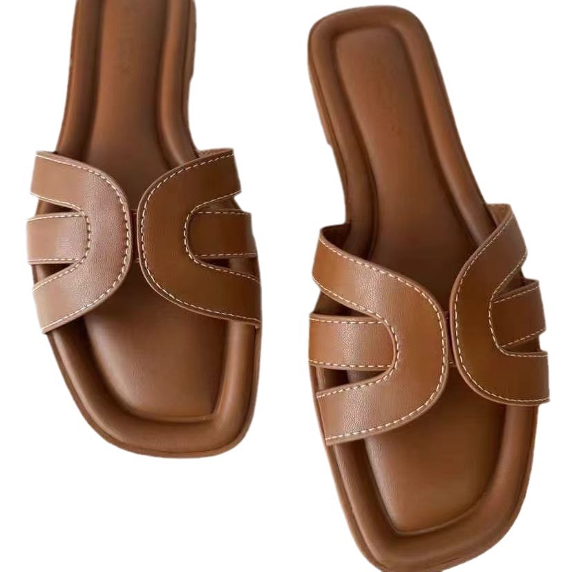 Sandali piatti da donna con punta quadrata, stile versatile, casual, perfetti per tutti i giorni, per occasioni formali e informali._voghion.com