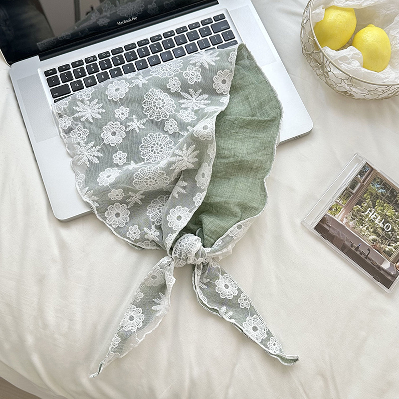 Pañuelo de seda de encaje de costura, bufanda triangular, bufanda de seda pequeña, bufanda de algodón y lino de todo fósforo para mujer, bufanda decorativa, bufanda triangular, cortina de pedos de cintura
