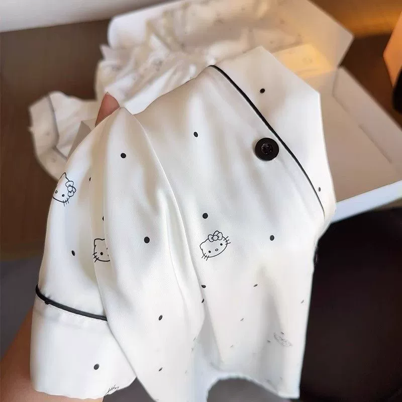 Свежая милая летняя пижама, с длинным рукавом, высококачественный шелк, комплект из 3 предметов