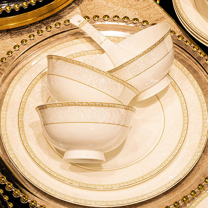 Palace Scenery Dezhen Ceramic Tableware High-End Bowls and Plates Tableware Household Dishes Set Bowls 2024 Style Bowls and Dishes