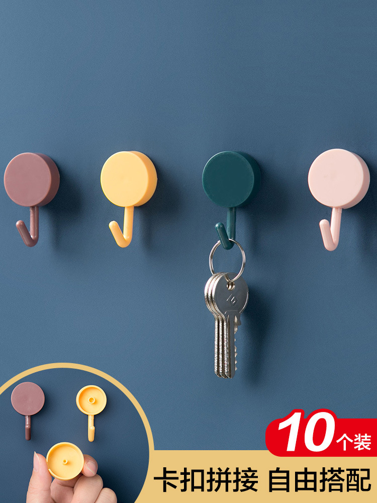 挂钩贴强力墙面免打孔厨房挂钩门后贴墙挂衣无痕钥匙粘钩家用贴勾|ru