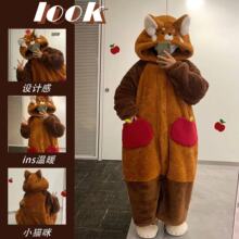 秋冬新款可爱小浣熊睡袍珊瑚绒加厚保暖情侣家居服套装睡衣批发