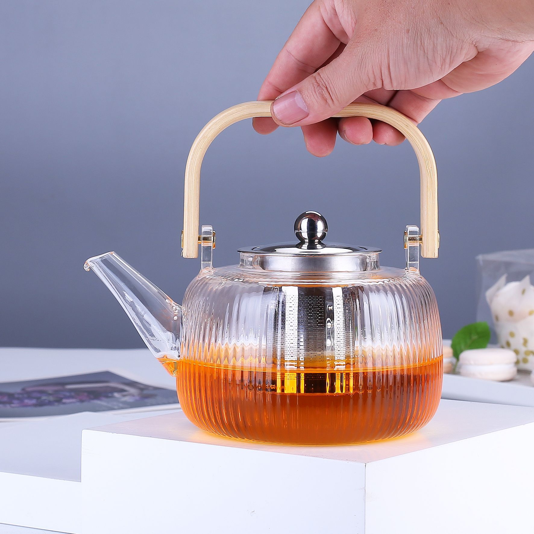 Tetera de Vidrio de Borosilicato Resistente al Calor con Filtro para Hogar