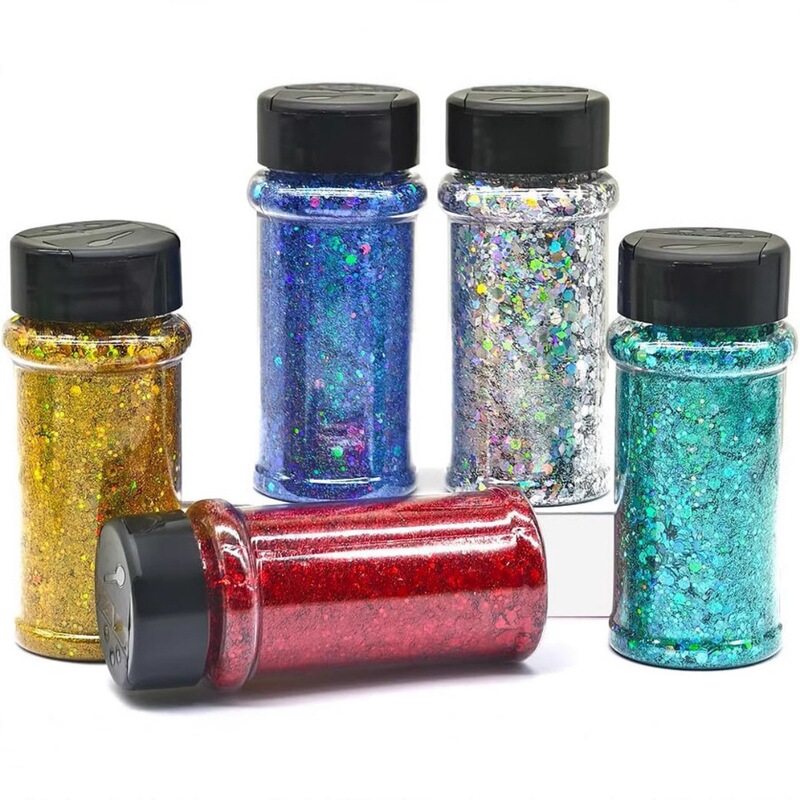 Cross-Border Hot-Selling Nail Art Laser Colorful 57g Glitter Powder 2oz Bottled Nail Art Crafts Jewelry Glue Powder