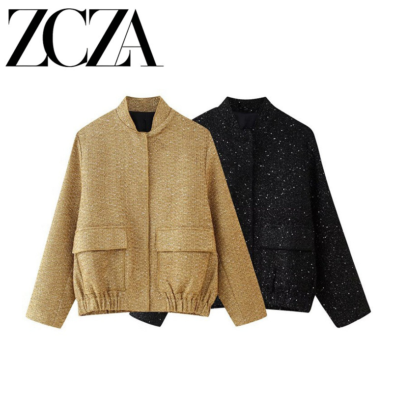 Zcza Self-Made European and American Style New Women's Fashion French-Style Fashionable Simple Versatile Sequin Jacket Zcza Self-Made European and American Style New Women's Fashion French-Style Fashionable Simple Versatile Sequin Jacket