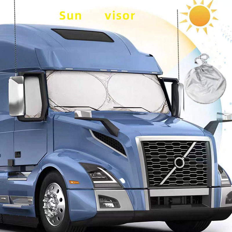 Large Car Sunshade Truck Polyester Silver Tape and Titanium Silver Cloth Front and Side Window Integrated Four-Ring Folding Storage