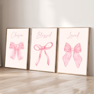 Scandinavian Export Hot-Selling Cute Pink Bow Girls Kidsren's Room Bedroom Decoration Frameless Hanging Painting Core Poster