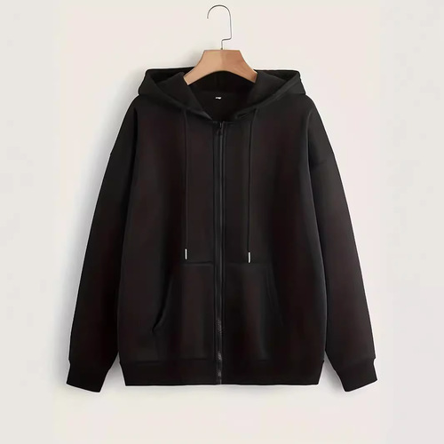 Fashion trend simple zipper hooded versatile casual jacket sweatshirt loose plastic zipper top