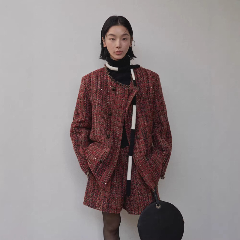 Unity Mode Woolen Suit Jacket in Chanel Style for Women, Elegant Commuter Tweed Jacket 241886