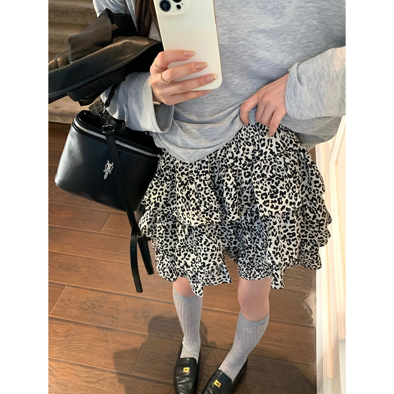 十三行复古设计感高酷辣腰显瘦豹纹蛋糕裙短裙女装2025秋季半身裙|undefined