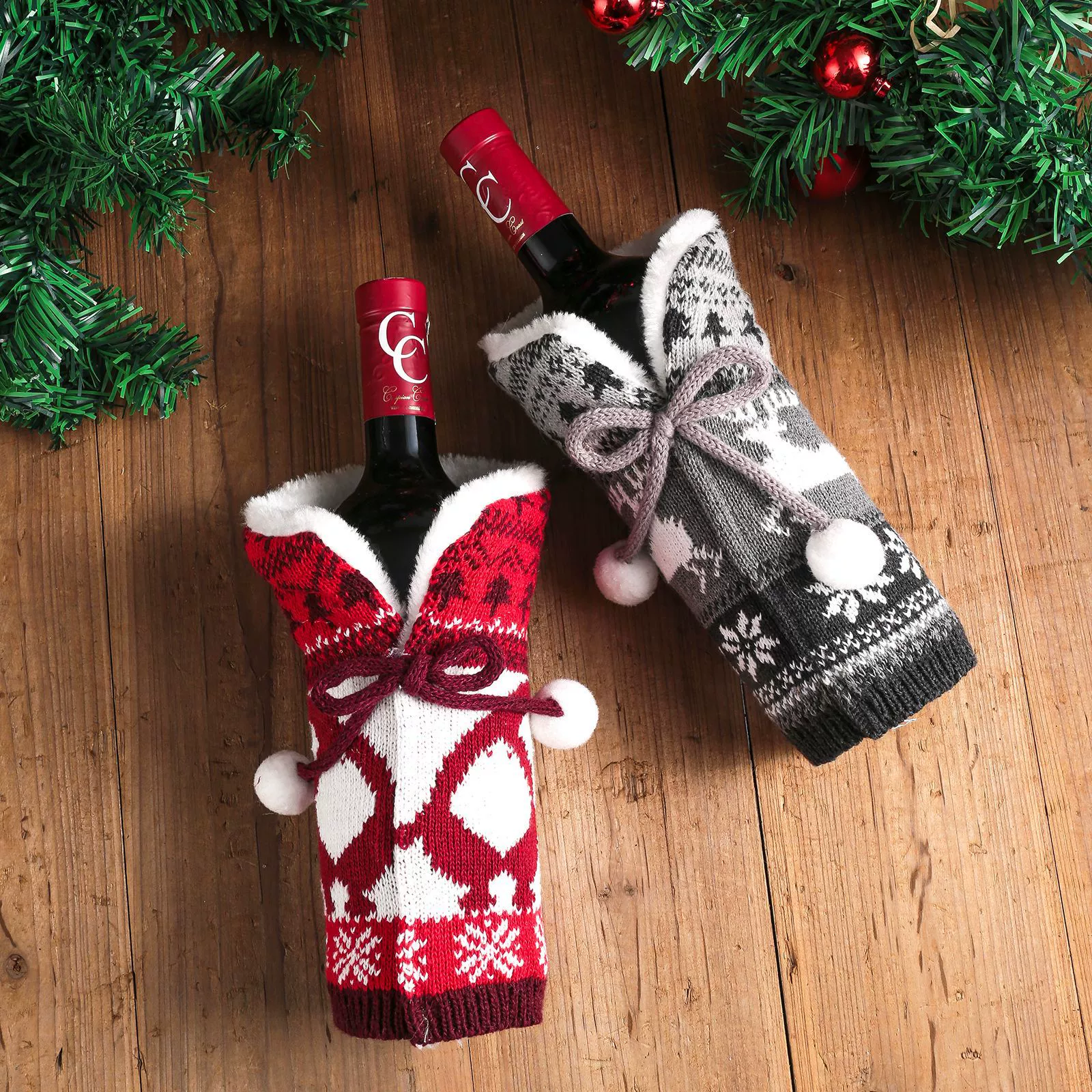 2021 кросс‑бордер новый шарик для пряжи knitted red wine набор рождественских украшений атмосфера принадлежности набор для украшения бутылки вина