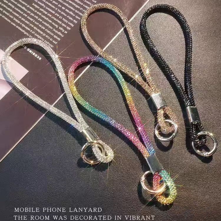 Mobile Phone Lanyard Wrist Strap Full of Rhinestones, High-End Luxury Rhinestone Accessory, Fashionable Short Phone Chain Pendant