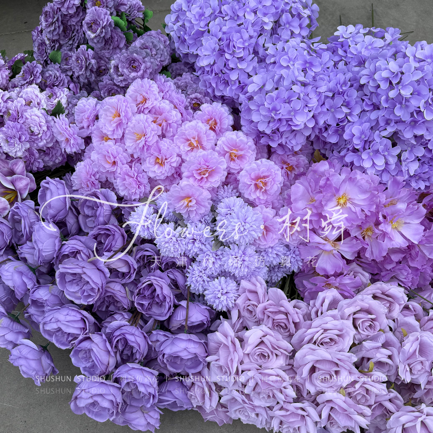 莫奈花园仿真花成布置装饰蓝色紫色系假花网红店拍照门头窗户花艺