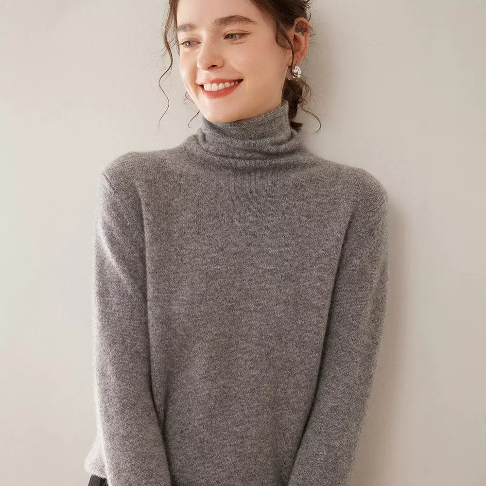 一线成衣新堆堆领山羊绒衫女纯色加厚无缝毛衣高领羊毛针织打底衫