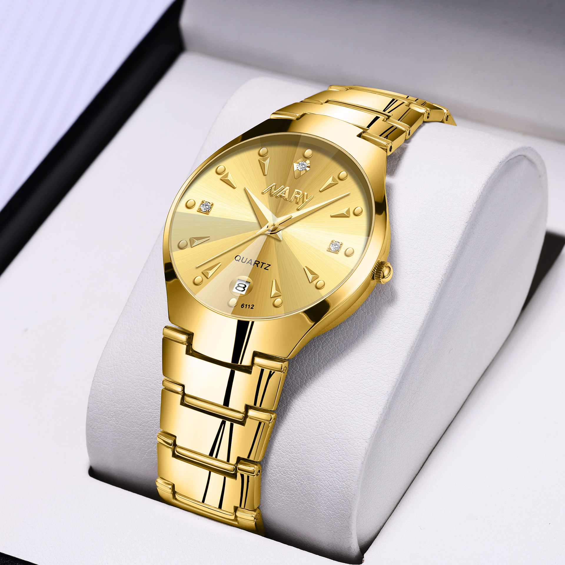 Nary/Nari Hot-Selling Couple Watches for Men and Women Single Calendar Diamond Waterproof Quartz Watch Wholesale 6112