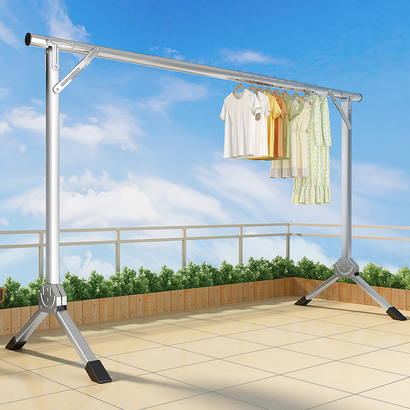 Zinc Stainless Steel Folding Single Rod Clothes Drying Rack Floor-Standing Vertical Household Balcony Telescopic Clothes Drying Rack for Drying Clothes and Quilts