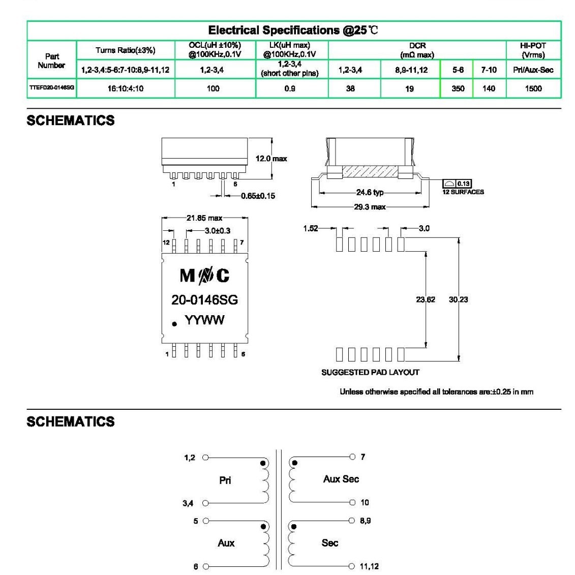 TTEFD20-0146SG  POWER TRANSFORMER 电源变压器