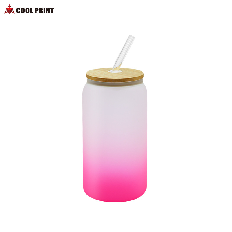 Suministro directo de fábrica de transferencia de calor Amazon 16oz vaso de sublimación de color gradiente mate transparente lata de Cola