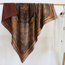 古典韵味唐卡重磅香云纱真丝提花围巾女春秋季110大方巾桑蚕丝巾