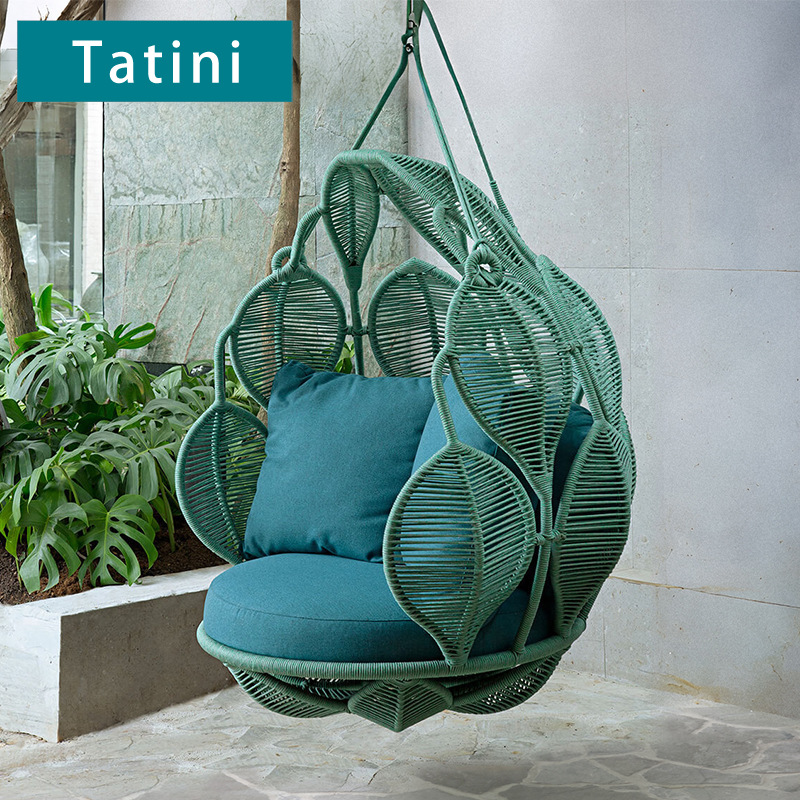 Columinar al aire libre patio jardín tela de caña colgante cesta red balcón rojo ocio silla de mecedora individual villa muebles al aire libre