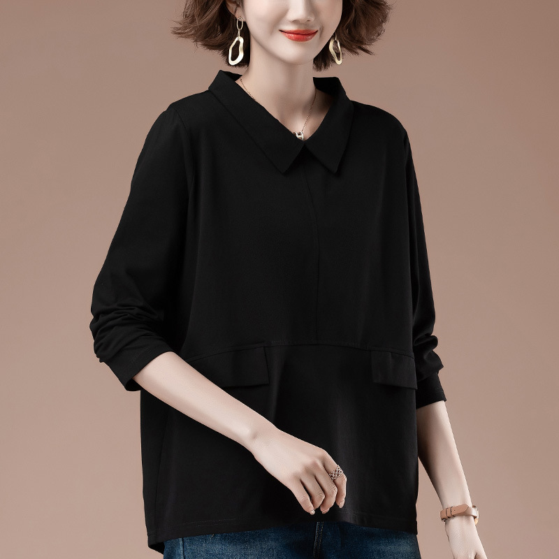 中年のお母さんの長袖のtシャツの春の新型は太って大きいサイズの婦人服のゆったりしている純綿がやせている底のシャツの9802を現します。|undefined