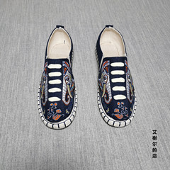 New Chinese-style low-top slip-on casual shoes with layered soles, linen canvas, peanut shoes, youth cloth shoes, breathable single shoes