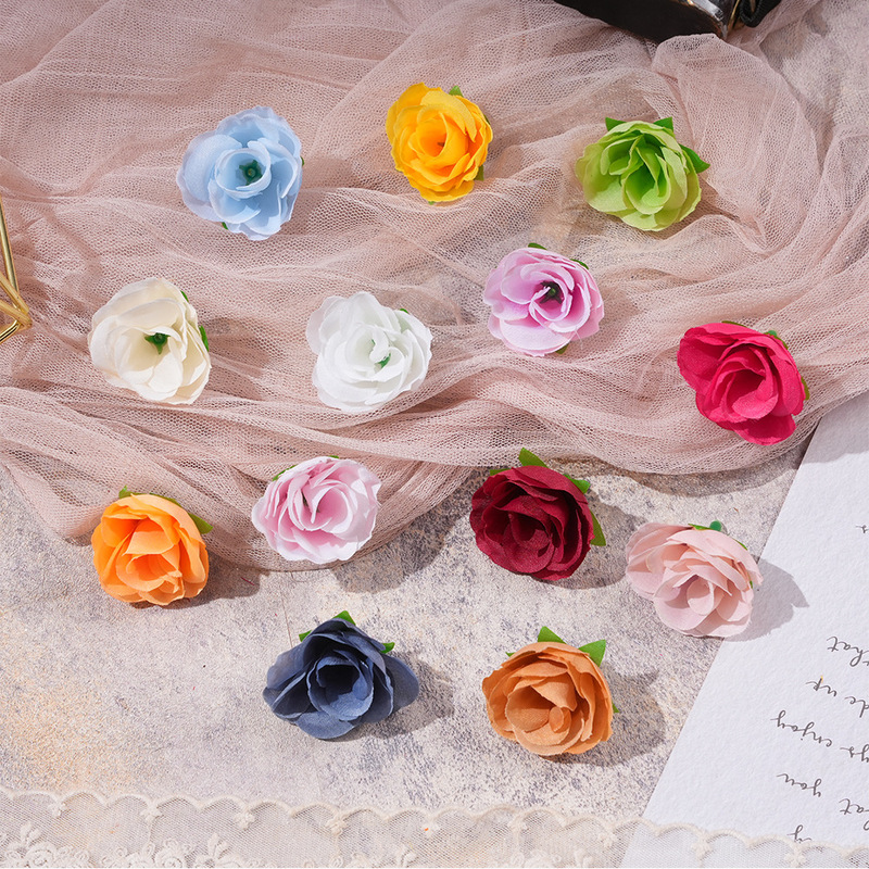 Little Rose Bud Flower Head DIY Flower Arrangement Road Lead Simulation Rose Decoration Wedding Corsage Site Decoration Fake Flowers