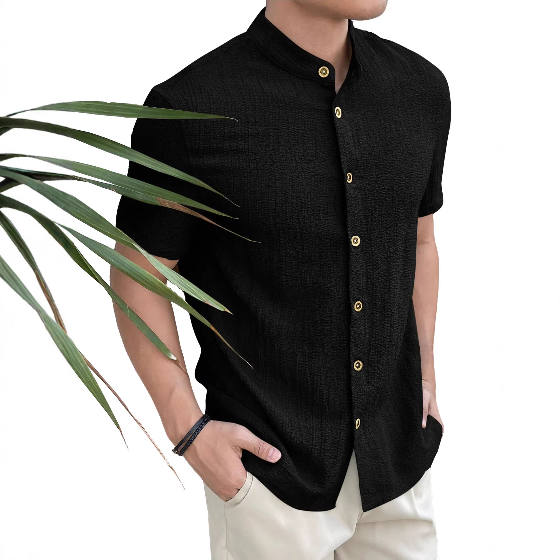 Nuevo transfronterizo Europa y América Amazon verano hombre camisa de cuello de manga corta camiseta casual ligera camiseta cardigan hombre