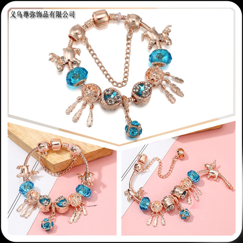 Rose gold tassel dream net pendant ladies bracelet DIY blue crystal boutique brand ladies bracelet gift direct sales