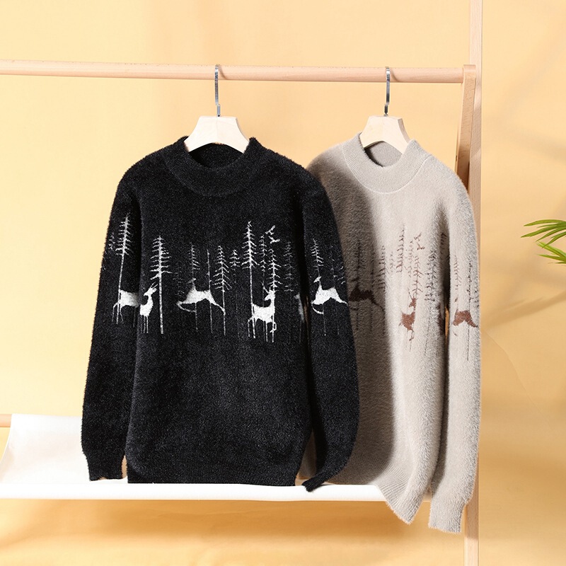 Manufacturer Wholesale New Winter Sweater Youth Trendy Warm Base Shirt Loose Round Neck Elk Sweater