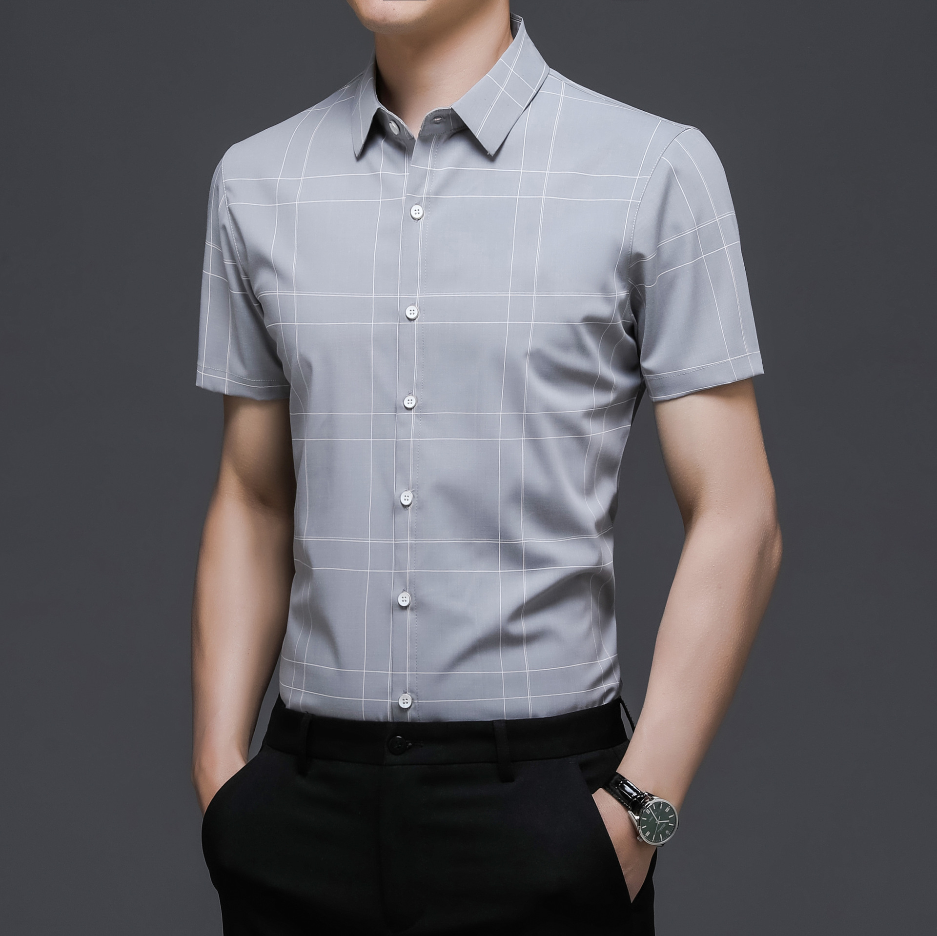 C5925 1060K ÁO SƠ MI NAM YUPTYLO NGẮN TAY KẺ CARO MÙA HÈ TRUNG NIÊN KẺ CARO KÍN CỔ THỜI TRANG NAM G03 SẢN PHẨM MỚI