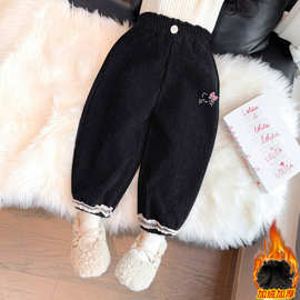 女童加绒裤子秋冬装2025新款儿童一体绒长裤女宝宝加厚休闲束脚裤