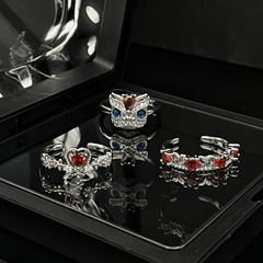 新款國風紅鑽愛心開口戒指女小眾設計輕奢冷淡風指環個性氣質配飾