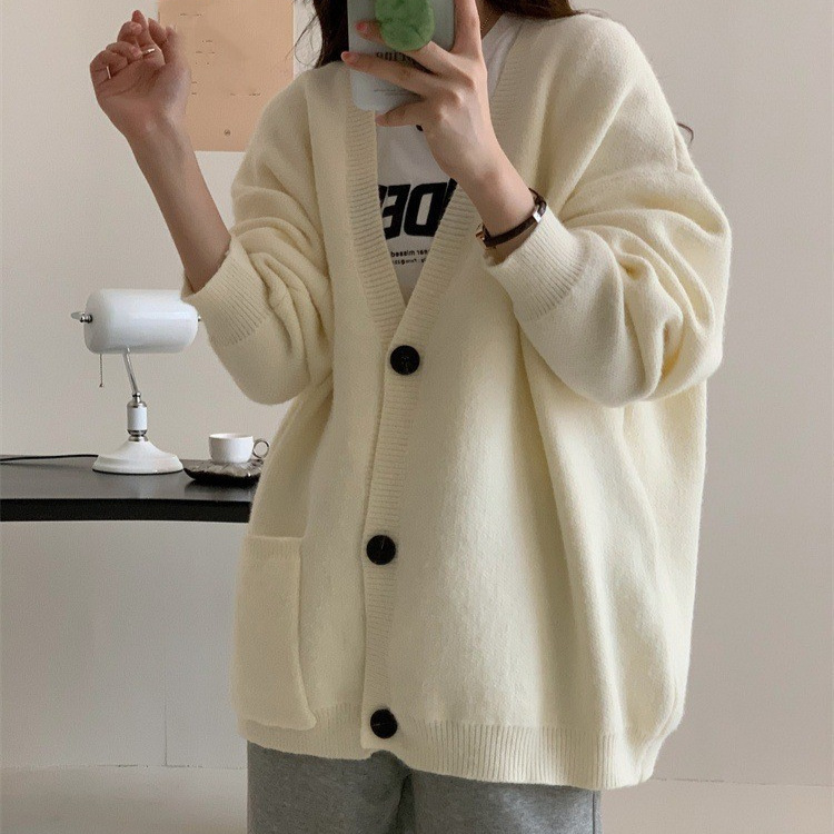 2025 New Autumn and Winter Tops Soft and Waxy V Neck Sweater Cardigan Women's Thickeneded Gentle Lazy Style Pure Color Knitted Jacket 2025 New Autumn and Winter Tops Soft and Waxy V Neck Sweater Cardigan Women's Thickeneded Gentle Lazy Style Pure Color Knitted Jacket