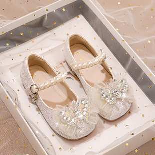 Girls' Shoes Princess Shoes 2025 Spring and Autumn New Children's Small Leather Shoes Autumn Baby Crystal Shiny Rhinestone Single Shoes