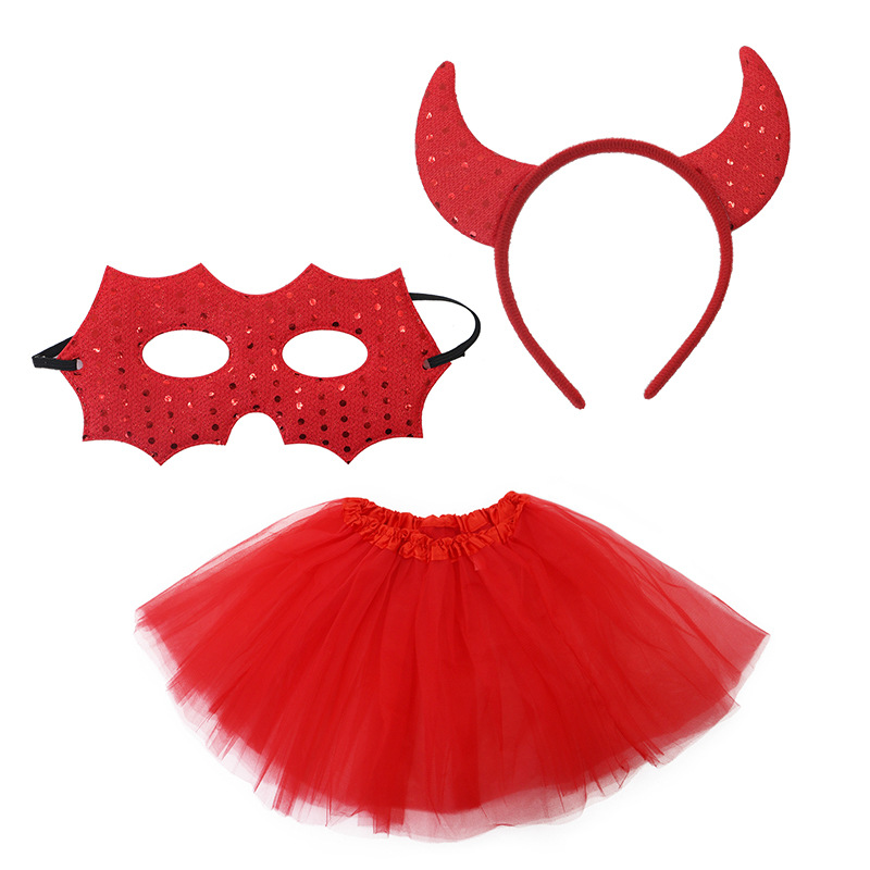 Halloween encantador diablo conjunto de decoración de cuerno de toro cabello bandos de cabeza bandos diablo tenedor de decoración de vacaciones props fábrica al por mayor