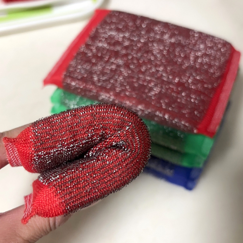 3 piezas de acero de color mixto esponja limpiador bloque limpio toalla de cocina decontaminación de tela limpia cepillo de panela artefacto de lavado de platos