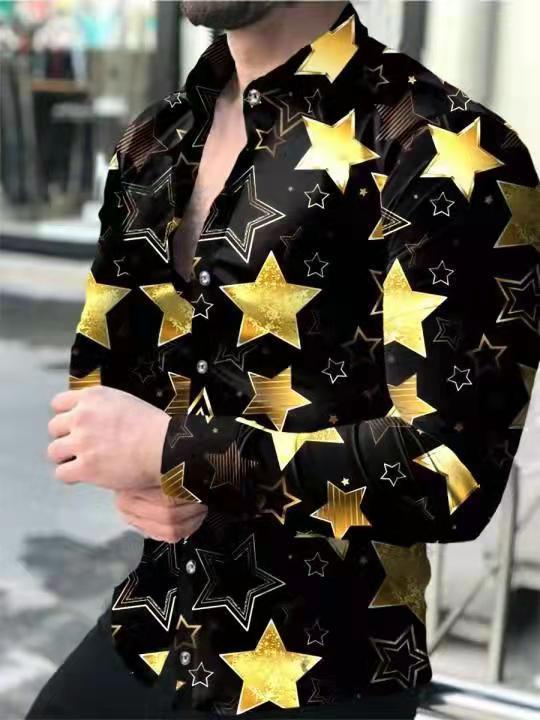 Comercio exterior transfronterizo nuevos hombres 3D impresión europea y americana casual calle moda impresión digital camisa de manga larga camisa delgada de los hombres