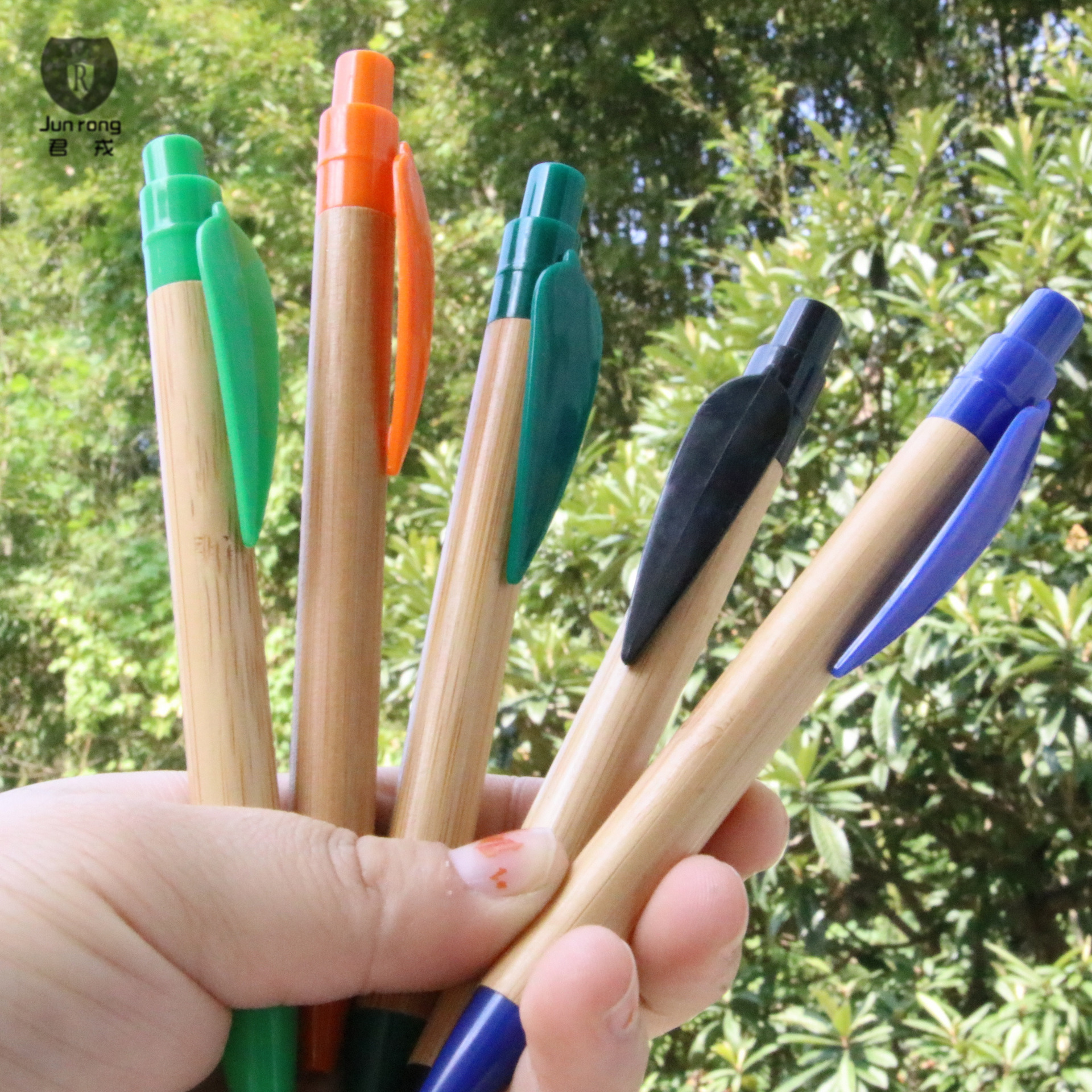 Presione bolígrafo de bambú pluma de prensa pluma de publicidad pluma de modelado de hojas pluma de bola de semillas de brotes pluma de comercio electrónico más vendida