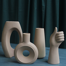 欧式陶瓷花瓶 ins风创意棕色老陶泥高级感家居装饰小摆件跨境新品