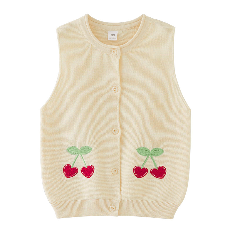 2023 nueva ropa para niños bordado de cereza Chaleco de punto para niñas Chaleco de algodón para niños suéter cardigan entrega de una pieza