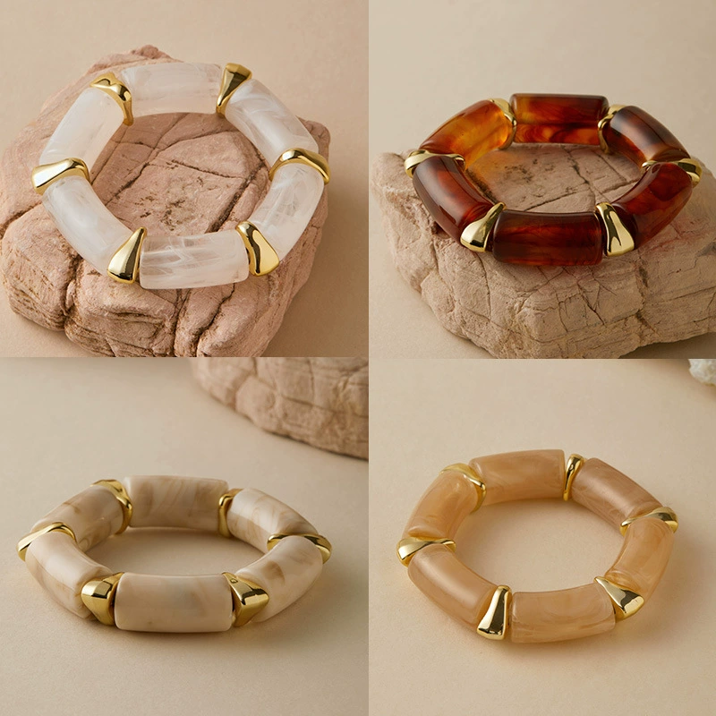 2025 новый богемный стиль персонализированный эластичный акриловый браслет с размазанной текстурой, модный и простой