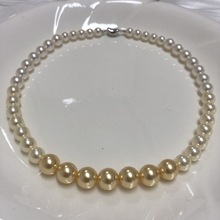 S925纯银元宝扣施家渐变澳白色南阳金色珍珠项链女轻奢小众高级感