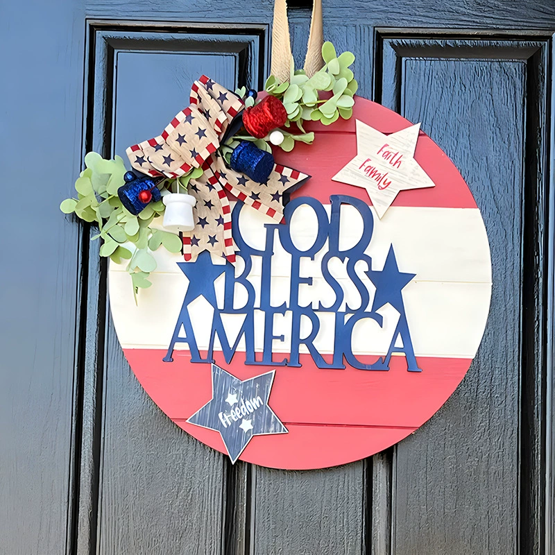 Cross-Border 24-летняя новая деревянная дверная пластина деревянный список Рождественские праздничные украшения Бог благословляет американскую домашнюю дверную пластину