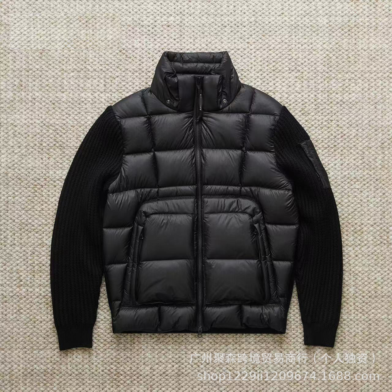 Cross-Border Winter C.P Knitted Splicing Wool down Jacket Men's Trendy Brand Hooded Zipper White Duck down Jacket